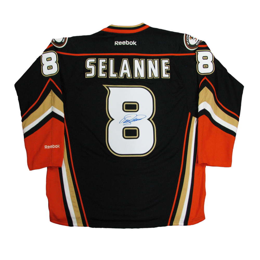 TEEMU SELANNE Signed Anaheim Ducks Black Reebok Jersey