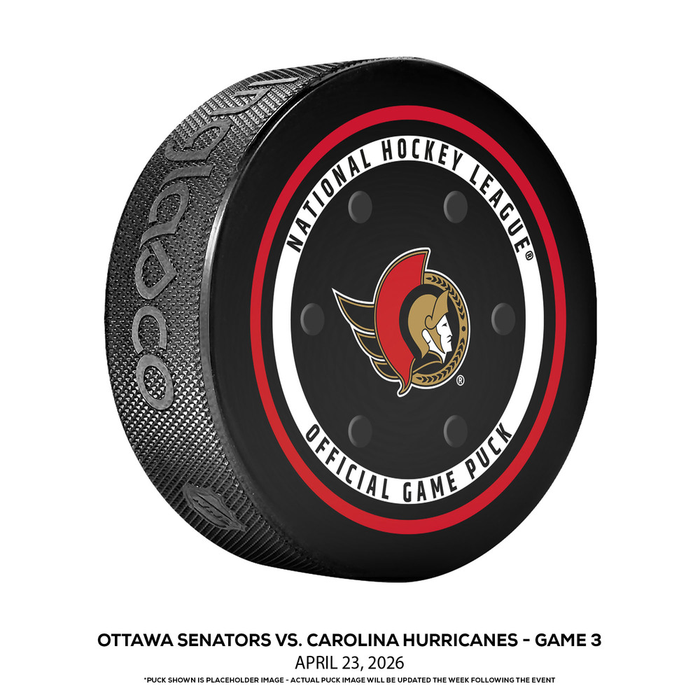 Carolina Hurricanes vs. Ottawa Senators Game-Used Puck from Game 3 of the First Round of the 2026 Stanley Cup Playoffs on April 23, 2026