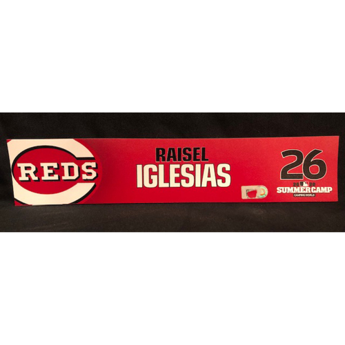 Raisel Iglesias -- 2020 Sumer Camp Locker Tag -- Team-Issued
