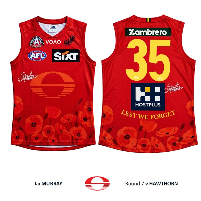 Photo of Jai Murray #35 Gold Coast SUNS ANZAC Appeal Round Player-Issue Guernsey