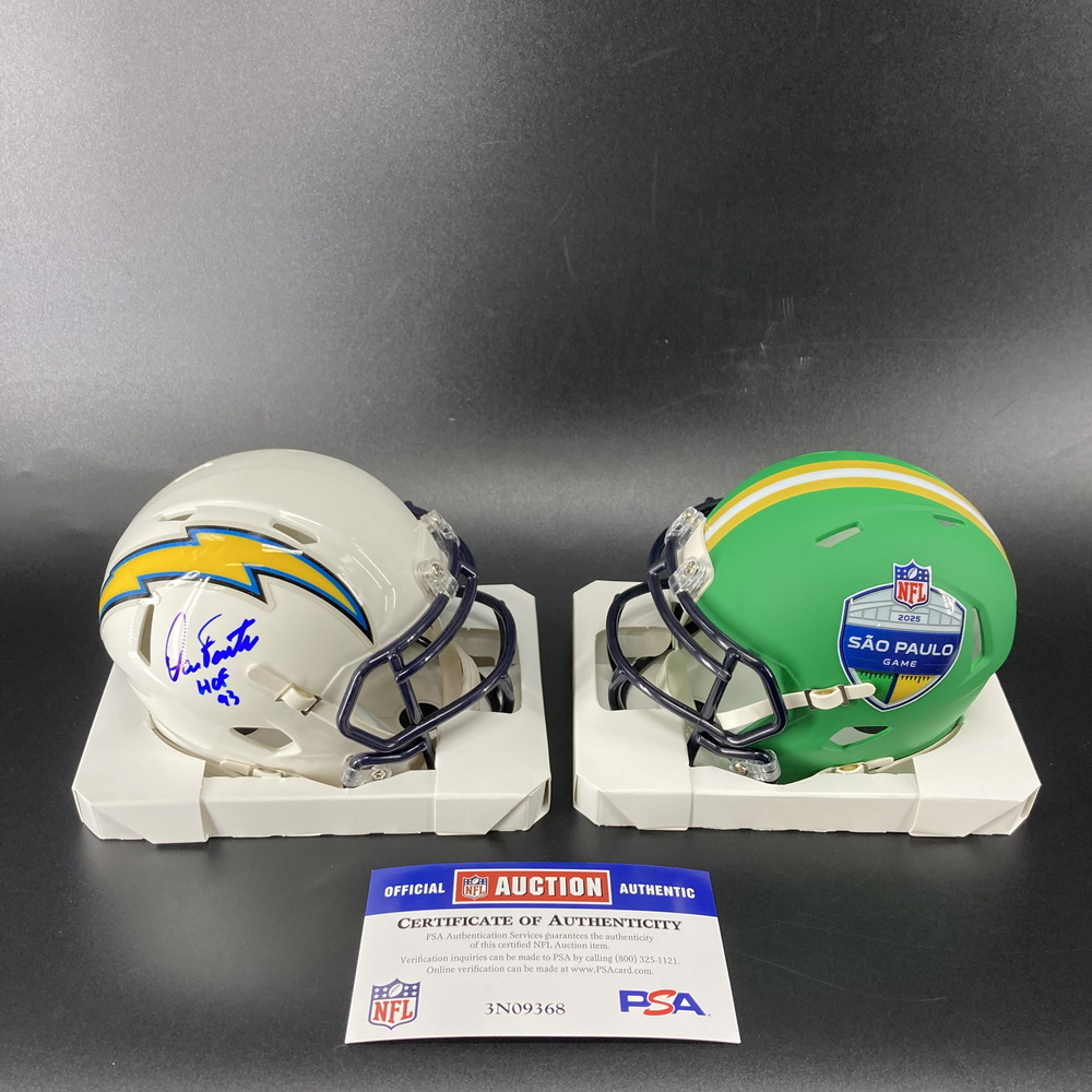 Sao Paulo - Chargers Dan Fouts Signed Mini Helmet with HOF 93 Inscription + Sao Paulo Game Mini Helmet (unsigned)