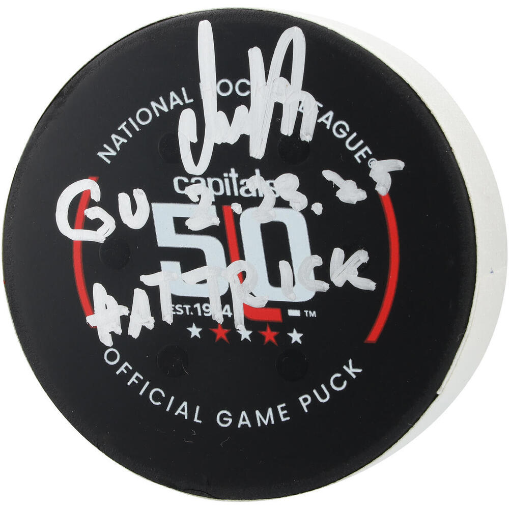 Alex Ovechkin Washington Capitals Autographed Game-Used Puck vs. Edmonton Oilers on February 23, 2025 with Multiple Inscriptions