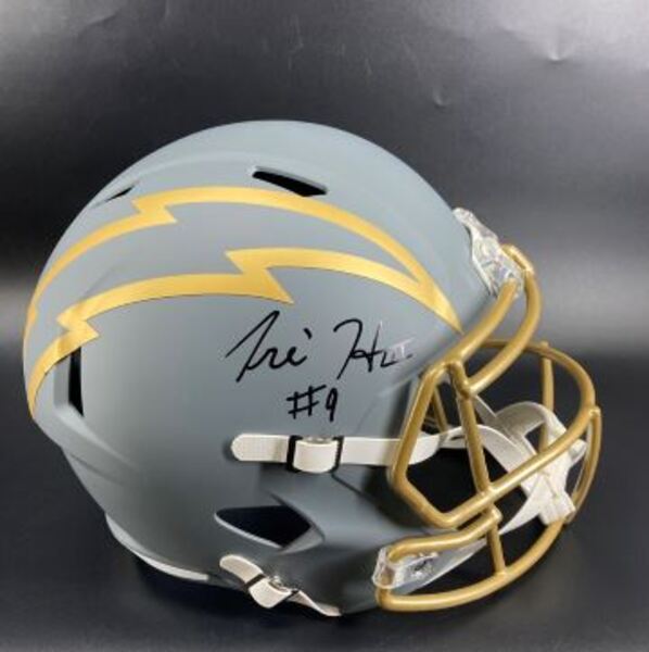 NFL - Chargers Tre Harris Signed Slate Replica Speed Helmet