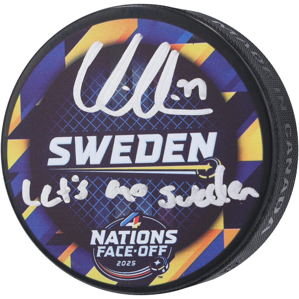 Victor Hedman Tampa Bay Lightning Autographed Team Sweden 4 Nations Face-Off Hockey Puck with 
