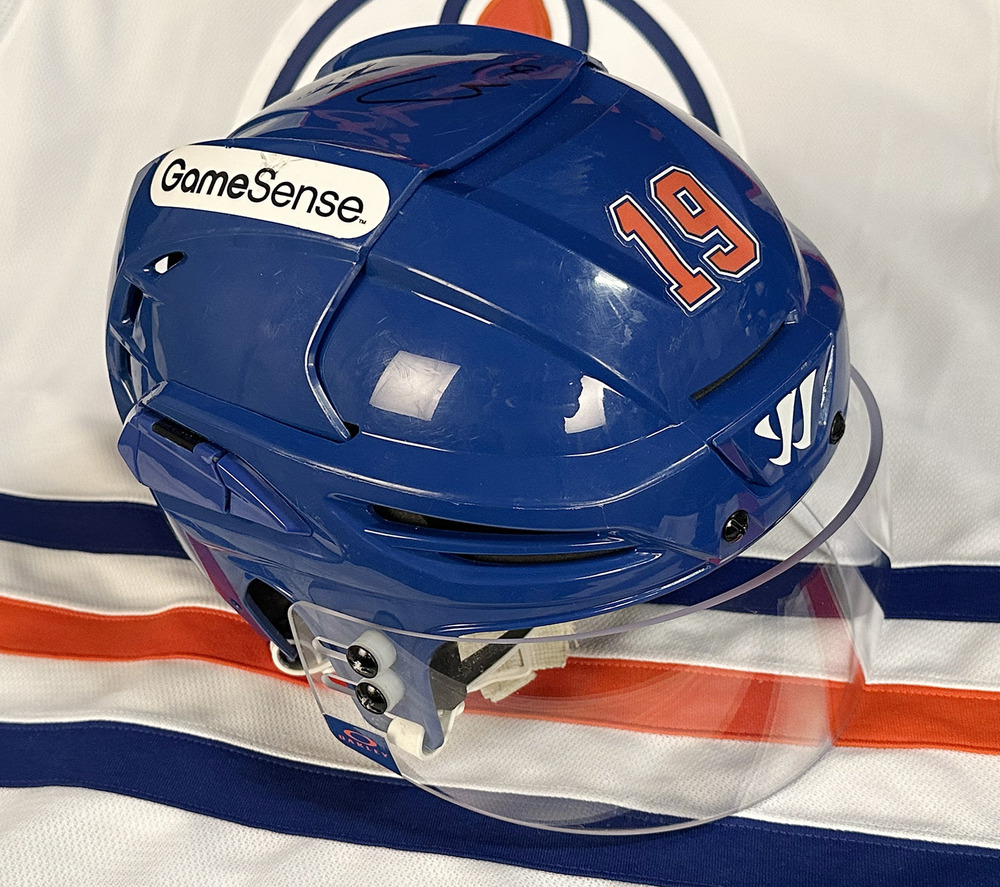 Adam Henrique #19 - Autographed 2024-25 Edmonton Oilers Game-Worn Royal Blue Warrior Covert PX3 Helmet - Worn For Regular Season, Play-offs & Stanley Cup Final!