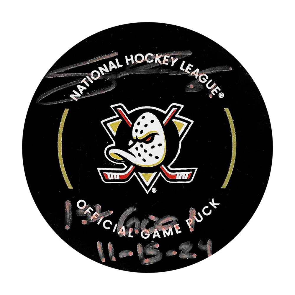 Cutter Gauthier Autographed Anaheim Ducks Official Game Puck w/1ST NHL GOAL 11/15/24 Inscription
