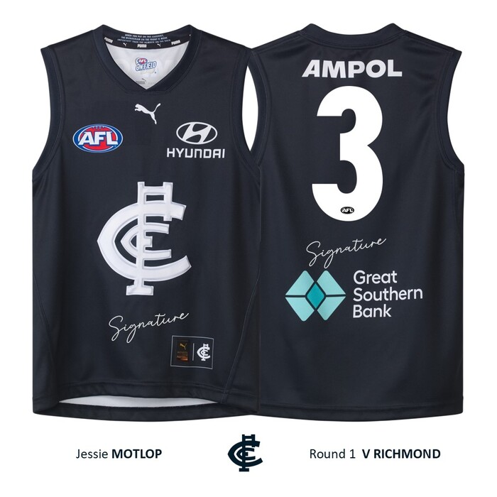 Photo of Jesse Motlop #3 Carlton Round 1 'Raised Monogram' Guernsey