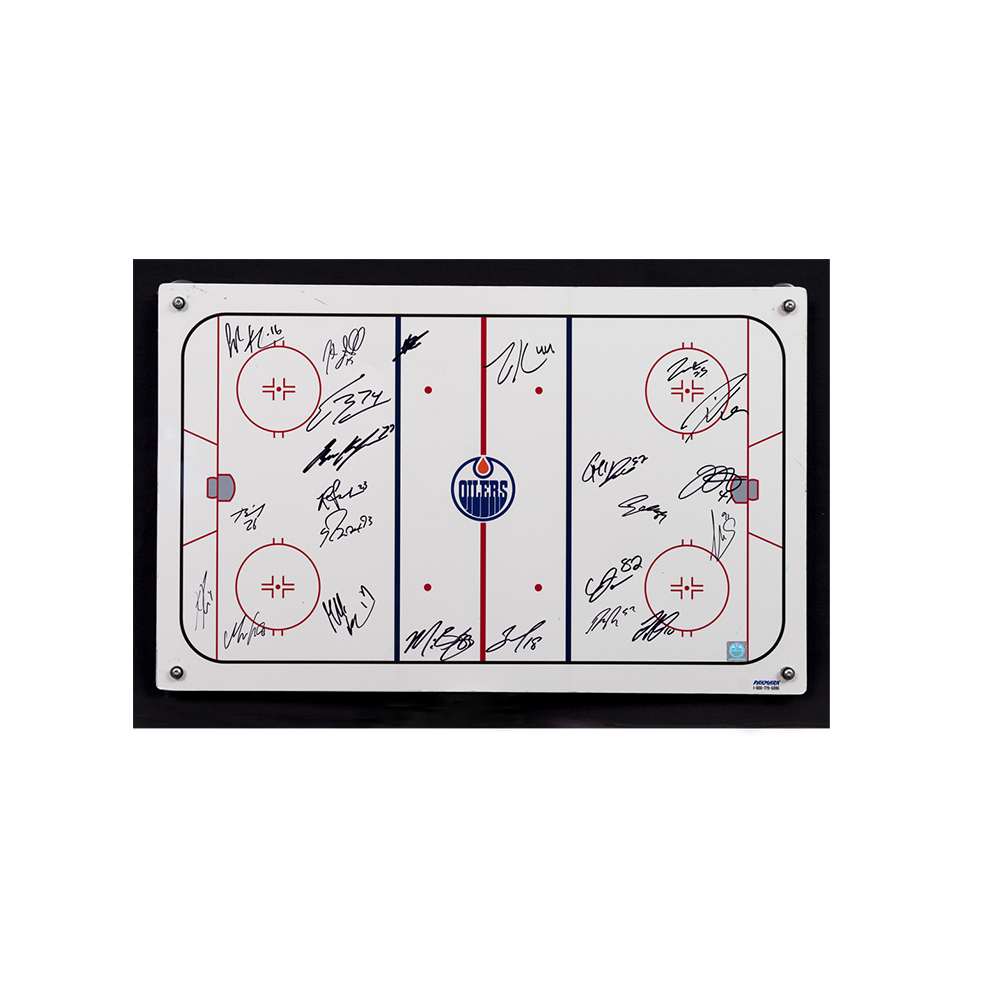 2019-20 Edmonton Oilers Team-Signed Oilers Coaching Staff Used White Board   