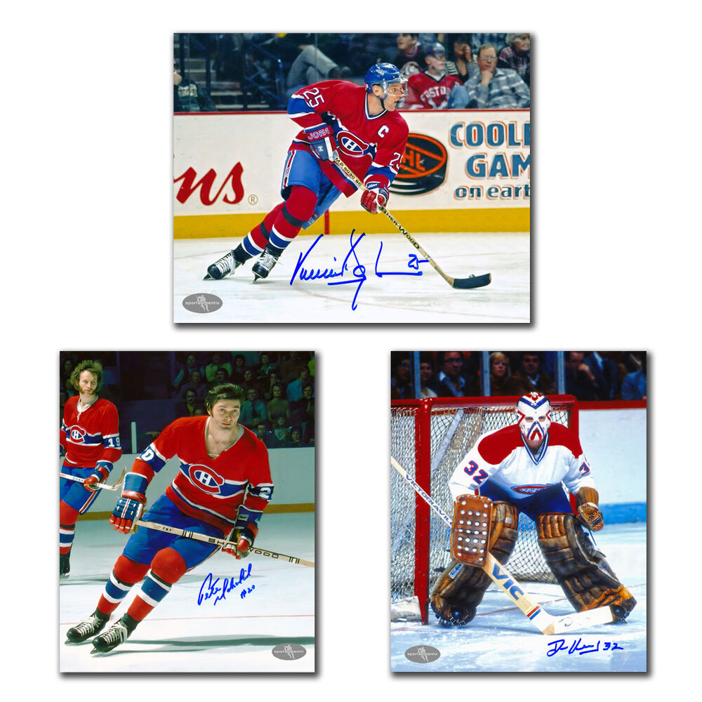 Pete Mahovlich, Vincent Damphousse & Denis Herron Autographed Montreal Canadiens 8x10 Photo Bundle