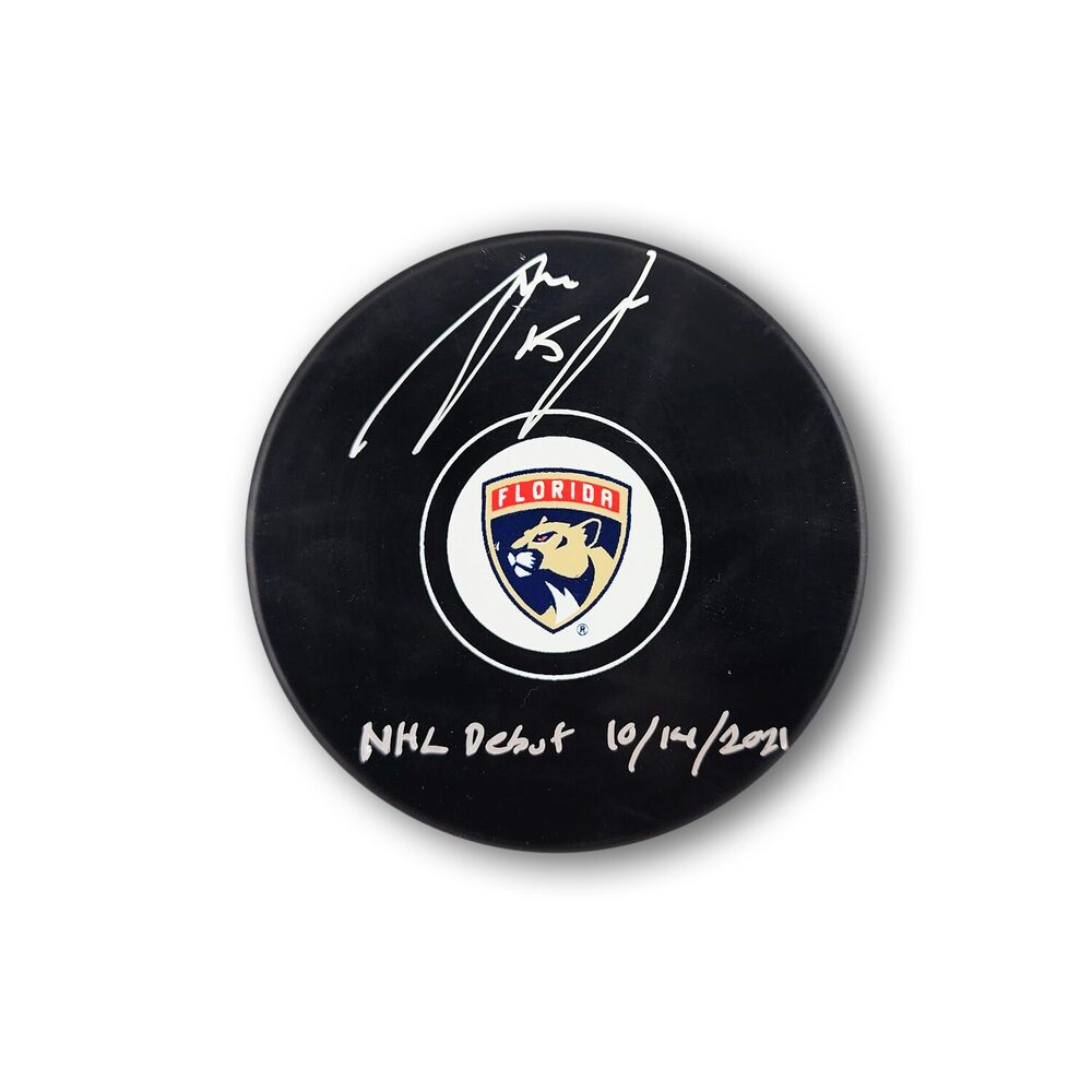 Anton Lundell Autographed Florida Panthers Hockey Puck Inscribed NHL Debut