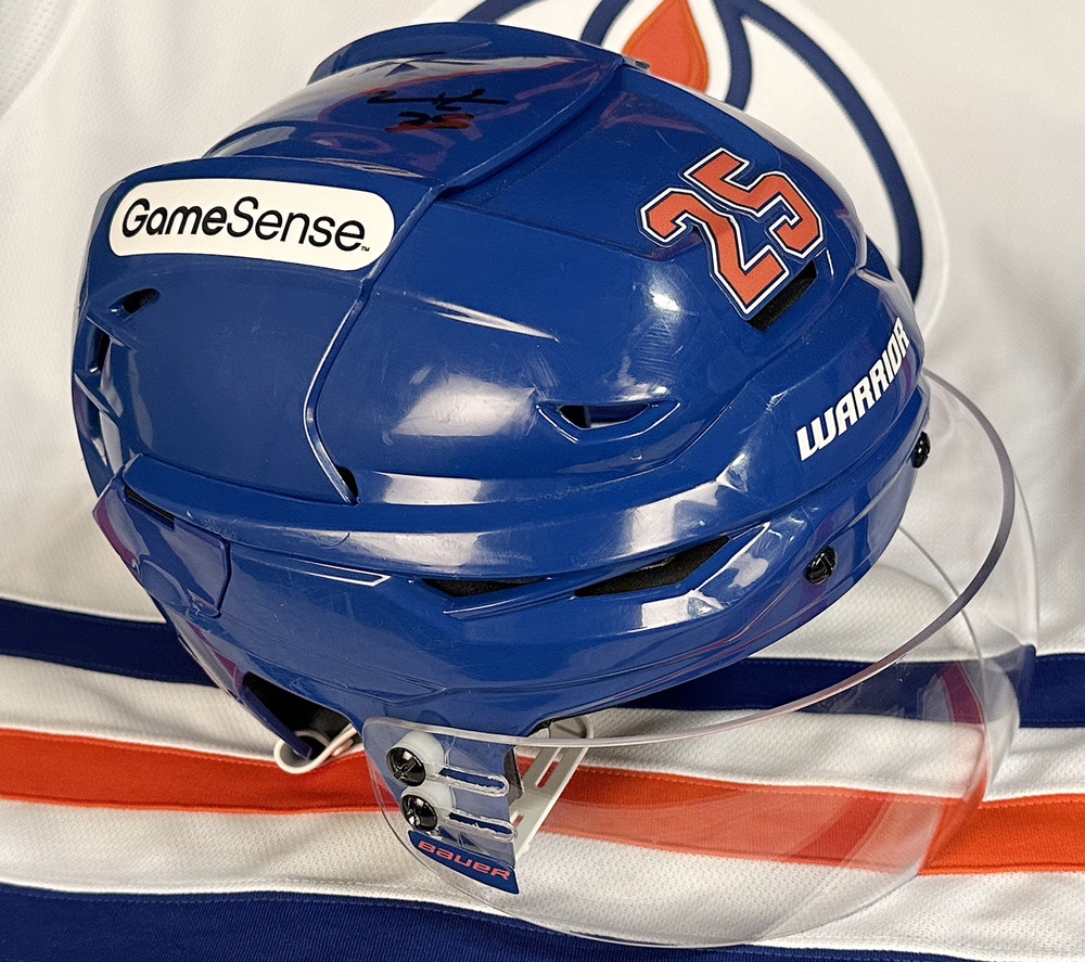 Darnell Nurse #25 - Autographed 2024-25 Edmonton Oilers Game-Worn Royal Blue Warrior Covert CF80 Helmet - Worn For Regular Season, Play-offs & Stanley Cup Final!