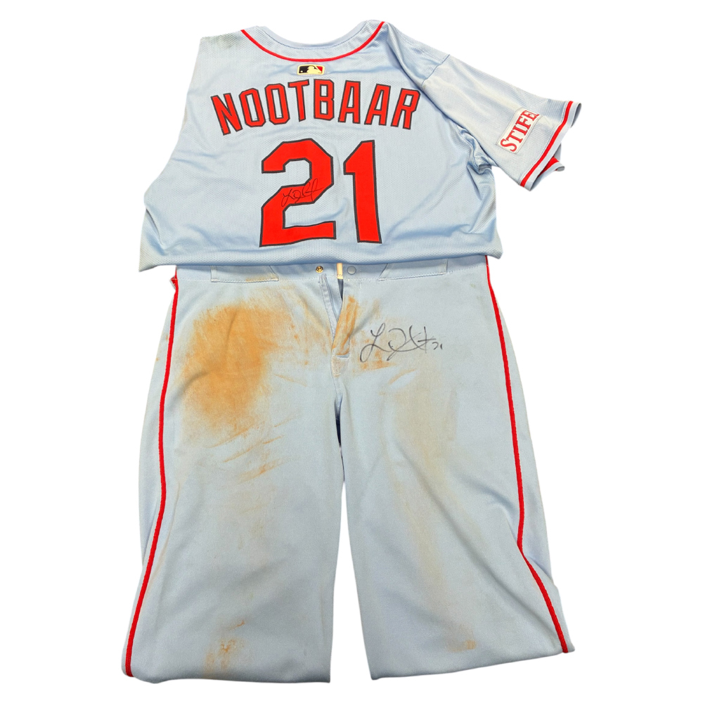 Lars Nootbaar Autographed Game Used Alternate Light Blue Jersey Lars Nootbaar Autographed Game Used Alternate Light Blue Jersey