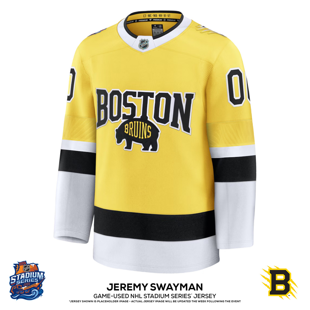 Jeremy Swayman Boston Bruins #1 2026 NHL Stadium Series Game-Used Yellow Jersey - Worn During the 2nd Period on February 1, 2026