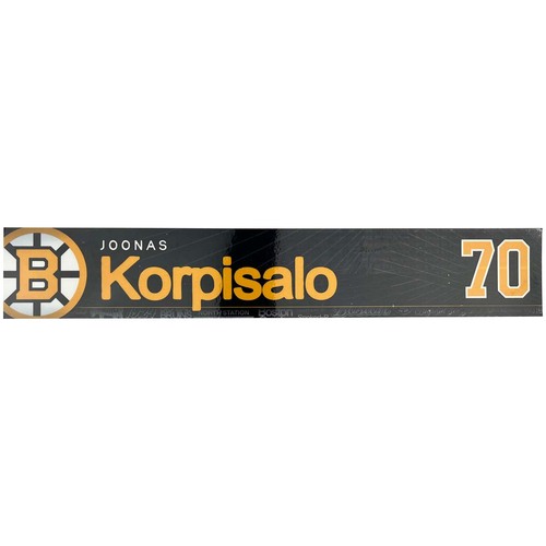 Photo of Team-Issued 2025-2026 TD Garden Locker Room Nameplate - Joonas Korpisalo