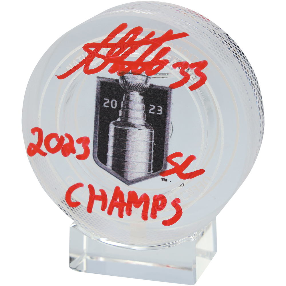 Adin Hill Vegas Golden Knights Autographed 2023 Stanley Cup Champions Crystal Puck with 