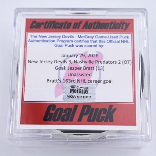 Image of Bratt, Jesper - New Jersey Devils - January 29, 2026 vs. Nashville Predators (Devils Logo)
