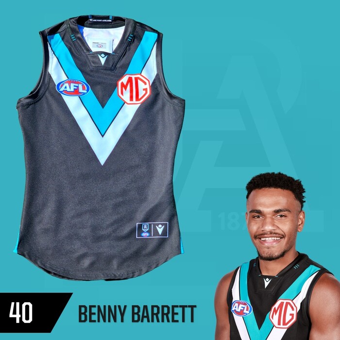 Photo of Benny Barrett #40 Port Adelaide 2025 Home Player-Issue Guernsey