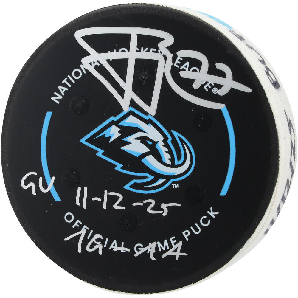 JJ Peterka Utah Mammoth Autographed Game-Used Puck vs. Buffalo Sabres on November 12, 2025 with Multiple Inscriptions