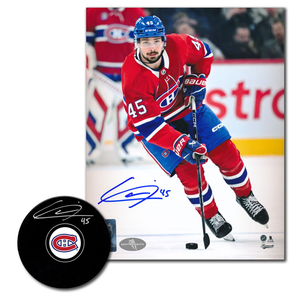 Alexandre Carrier Autographed Montreal Canadiens Hockey Puck & 8x10 Photo Combo