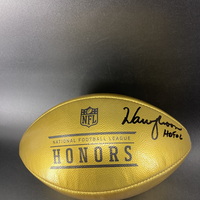 HOF - Oilers Warren Moon Signed Gold NFL Honors Football with HOF 06 Ins...