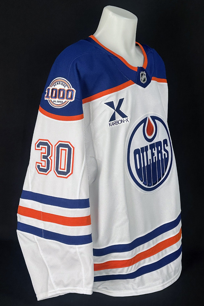 Calvin Pickard #30 - 2025-26 Edmonton Oilers Pre-Game Warm-Up Worn Tribute Jersey From Adam Henrique's 1000th NHL Game On October 21, 2025 - Includes Bonus Locker Room Name Plate From Game!