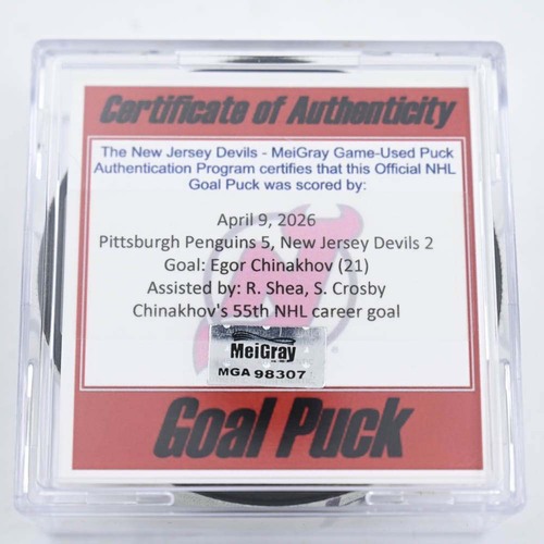 Image of Chinakhov, Egor - Pittsburgh Penguins - April 9, 2026 at New Jersey Devils (Devils Logo)