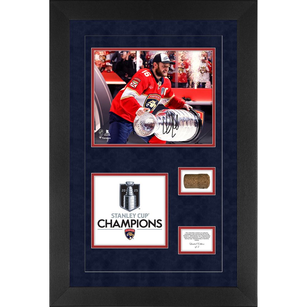 Aleksander Barkov Florida Panthers Autographed Deluxe Framed Locker Room-Used Cork and 8x10 Photo Shadowbox - Limited Edition of 3