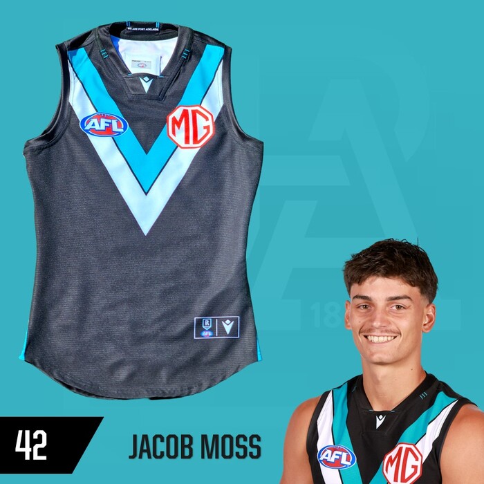 Photo of Jacob Moss #42 Port Adelaide 2025 Home Player-Issue Guernsey