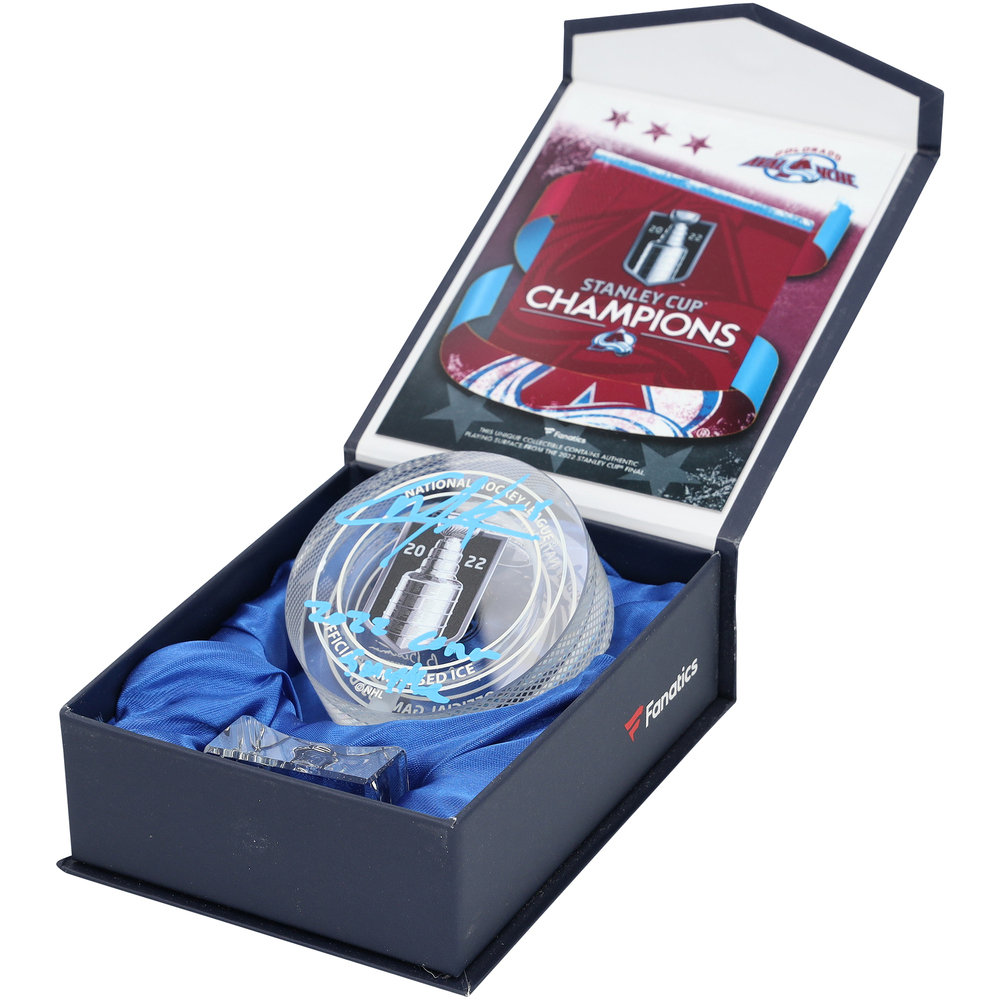 Cale Makar Colorado Avalanche Autographed 2022 Stanley Cup Champions Crystal Puck with 