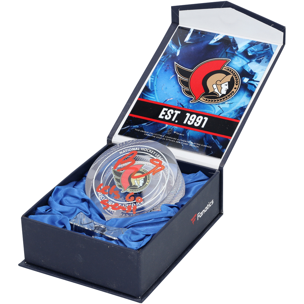 Brady Tkachuk Ottawa Senators Autographed Crystal Puck with 