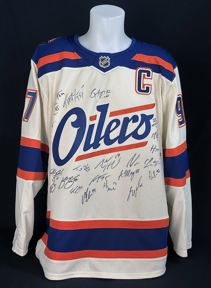 2025-26 Edmonton Oilers Team-Signed Oilers Fanatics Premium Alternate Replica Jersey Crested To #97 Connor McDavid