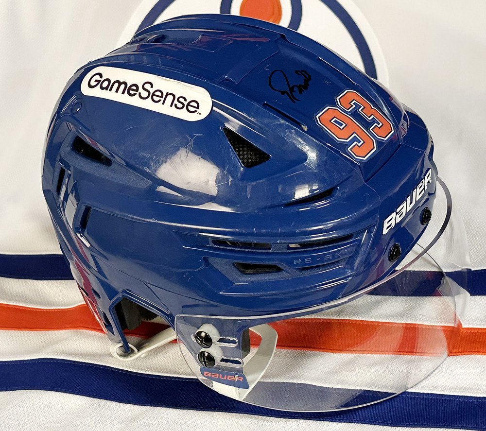 Ryan Nugent Hopkins - Autographed 2024-25 Edmonton Oilers Game-Worn Royal Blue Bauer RE-AKT 150 Helmet - Worn For Regular Season (Dec 19th Onward), Play-offs & Stanley Cup Final!