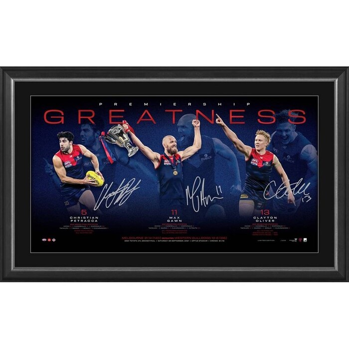Photo of Melbourne 2021 Premiers Triple Signed Lithograph - Premium Edition #21
