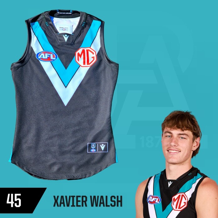 Photo of Xavier Walsh #45 Port Adelaide 2025 Home Player-Issue Guernsey