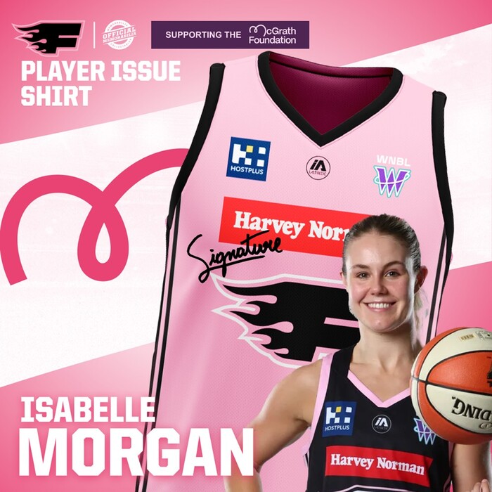 Photo of Isabelle Morgan 2026 Sydney Flames Signed Pink Hoops Player Issue Jersey