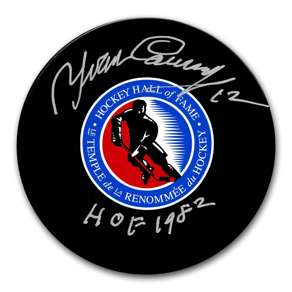 Yvan Cournoyer Autographed Hockey Hall of Fame Puck - HOF 1982