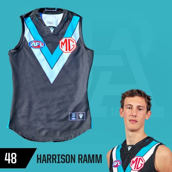 Photo of Harrison Ramm #48 Port Adelaide 2025 Home Match-Worn Guernsey *Debut Guernsey*