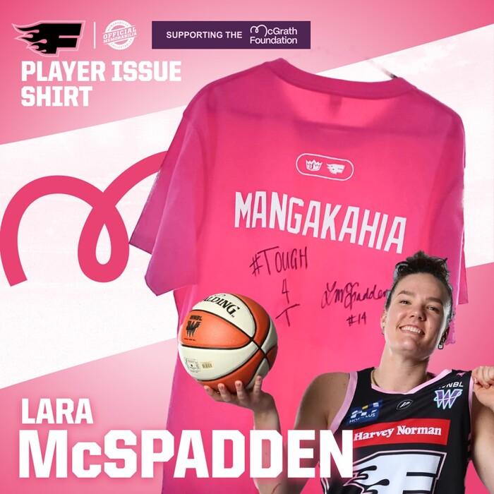 Photo of Lara McSpadden 2026 Sydney Flames Signed Pink Hoops T-Shirt
