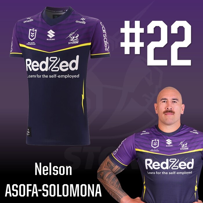 Photo of Nelson Asofa-Solomona #22 2025 Melbourne Storm Home Match-Worn Jersey