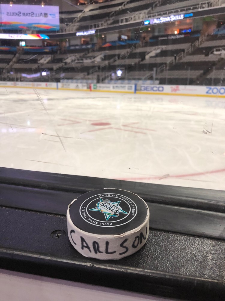 John Carlson Washington Capitals 2019 NHL Skills Competition Hardest Shot Event-Used Puck - Winning Shot