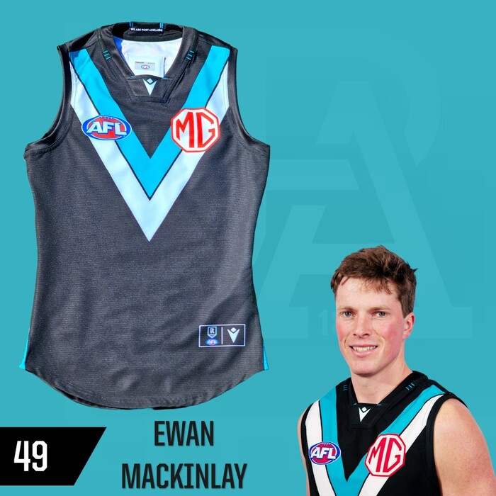 Photo of Ewan Mackinlay #49 Port Adelaide 2025 Home Match-Worn Guernsey *Debut Guernsey*