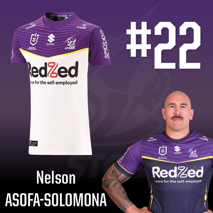 Photo of Nelson Asofa-Solomona #22 2025 Melbourne Storm Away Match-Worn Jersey