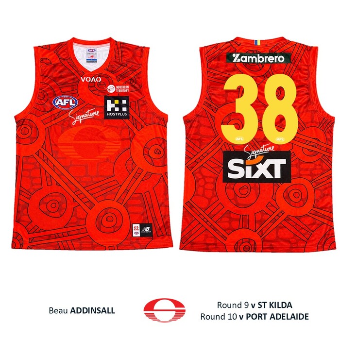 Photo of Beau Addinsall #38 Gold Coast SUNS Darwin/Larrakia Player-Issue Guernsey