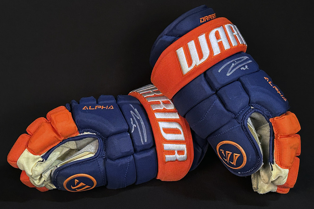 Leon Draisaitl #29 - Autographed 2024-25 Edmonton Oilers Game-Worn Warrior Hockey Gloves - Worn & Photo-matched To Stanley Cup Finals! (Pair #2 of 2 Worn)