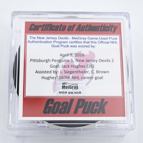 Image of Hughes, Jack - New Jersey Devils - April 9, 2026 vs. Pittsburgh Penguins (Devils Logo)