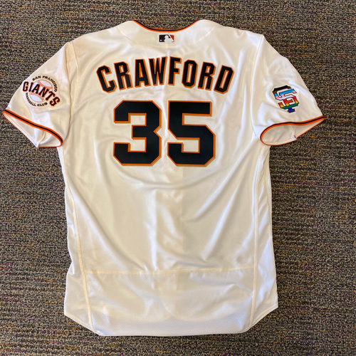 2021 Game Used Home Cream Jersey with SF Logo Pride Patch - #35 Brandon Crawford - Worn 6/5/21 vs CHC - Size 48