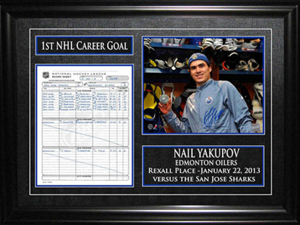 Nail Yakupov Signed & Framed Scoresheet First Goal Edmonton Oilers