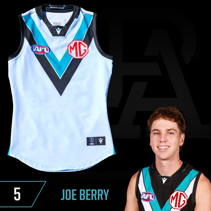 Photo of Joe Berry #5 Port Adelaide 2025 Clash Match-Worn Guernsey