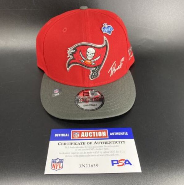 NFL - Buccaneers Ted Hurst Signed Hat With 2026 Draft Pin