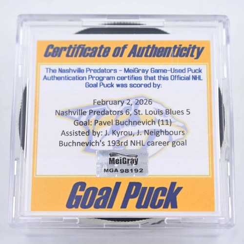 Image of Buchnevich, Pavel - St. Louis Blues - February 2, 2026 at Nashville Predators (Predators Logo)